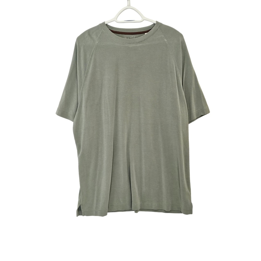 Caribbean Mens XL Short Sleeve‎ Crew Neck T Shirt Textured Stripe Olive Green